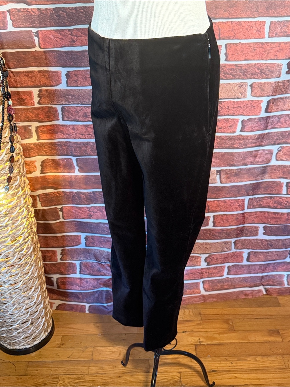 👖Lauren Ralph Lauren Slim Fit Velvet Pants w/ Side Zipper — Black — Sz 4 NWOT /J